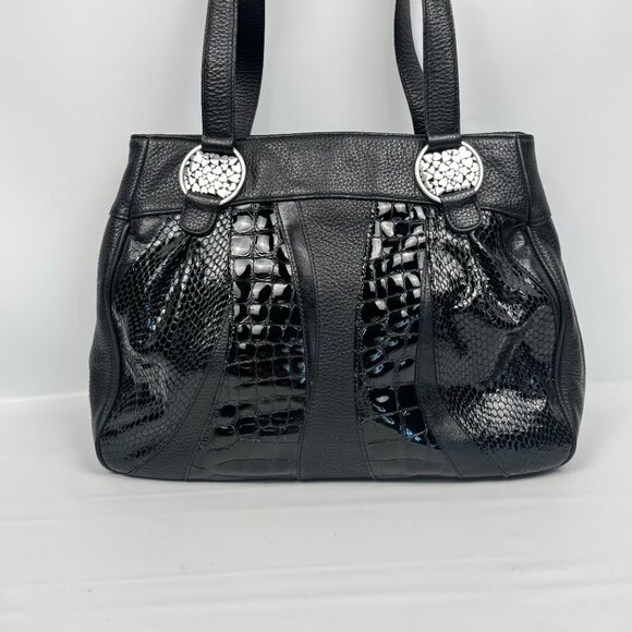 Brighton Black Pebble Leather Gator Embossed Purse Shoulder - Picture 1 of 16